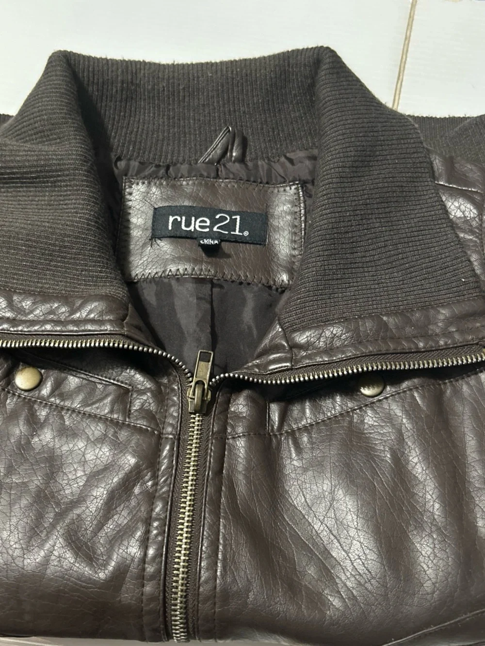 rue21 Women's Dark Brown Faux Leather Bomber Vest